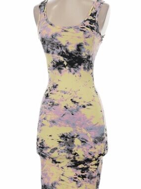 Sleeveless Tie-Dye Bodycon Dress - Yellow & Pink